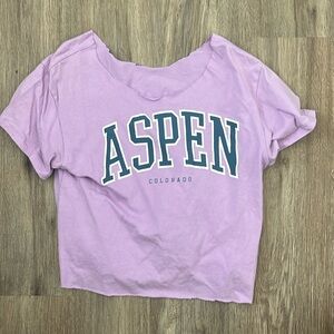 aspen colorado shirt in purple and navy blue writing